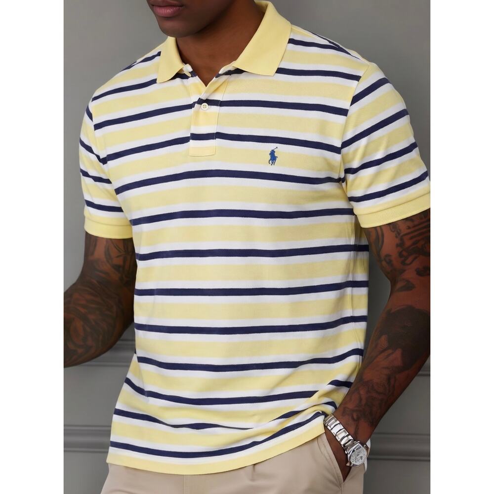 Vintage 90s Polo Ralph Lauren Blue Tag Men's Polo LG Short Sleeve Stripe XL Prep